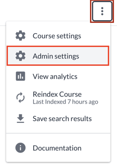 Search settings menu with Admin Settings highlighted
