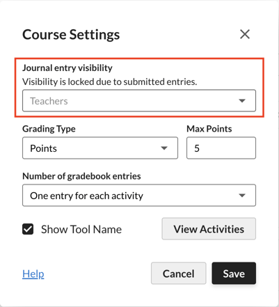 Journal Entry Visibility in Course Settings