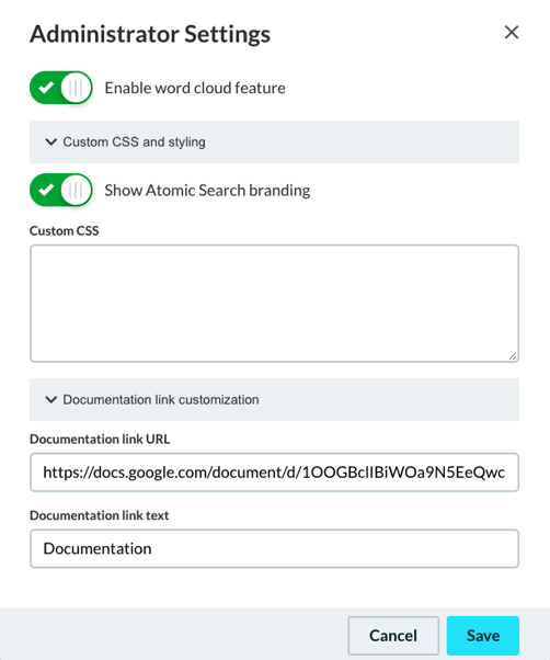 Admin Settings menu