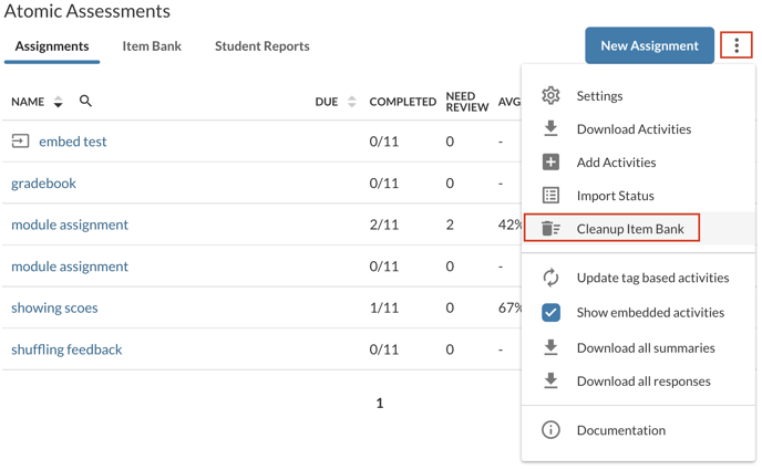 Using Cleanup Item Bank