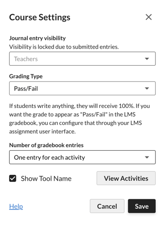 Setting a Journal Entry to Pass/Fail