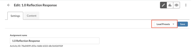 Load Presets dropdown menu