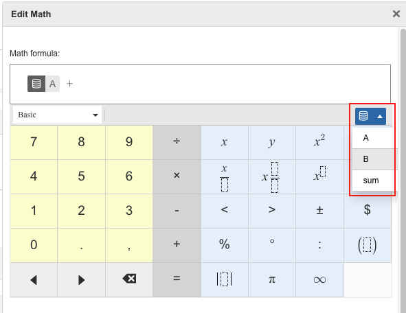 Adding parameters in the Edit Math window