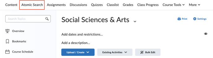 Atomic Search in the left side of the Course Navigation in D2L