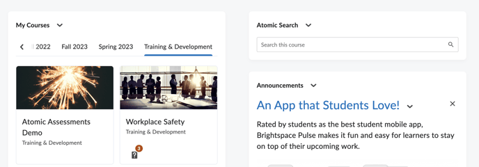 Atomic Search at the top right of the My Home page in D2L