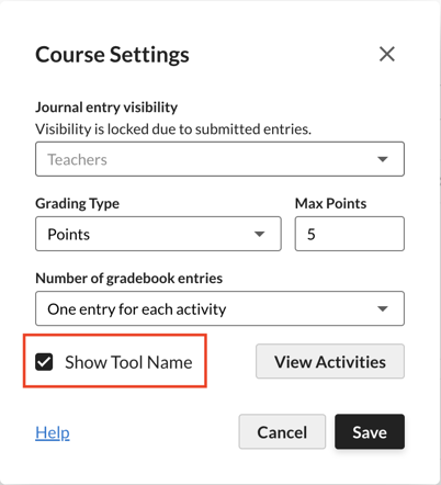 Show Tool Name in Course Settings