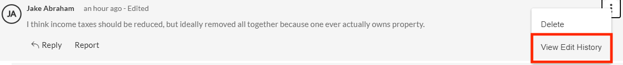 Using the Three Dot Menu to View Edit History on a Discussion Comment
