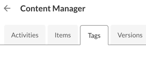 The Content Manager page with the Tags tab selected